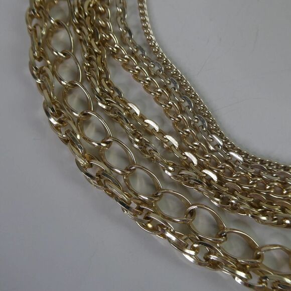 Vintage Western Germany Gold Tone Chain Necklace Multi Strand Layered Statement - Picture 3 of 9